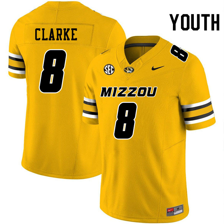 Youth #8 Marcus Clarke Missouri Tigers College Football Jerseys Stitched-Gold